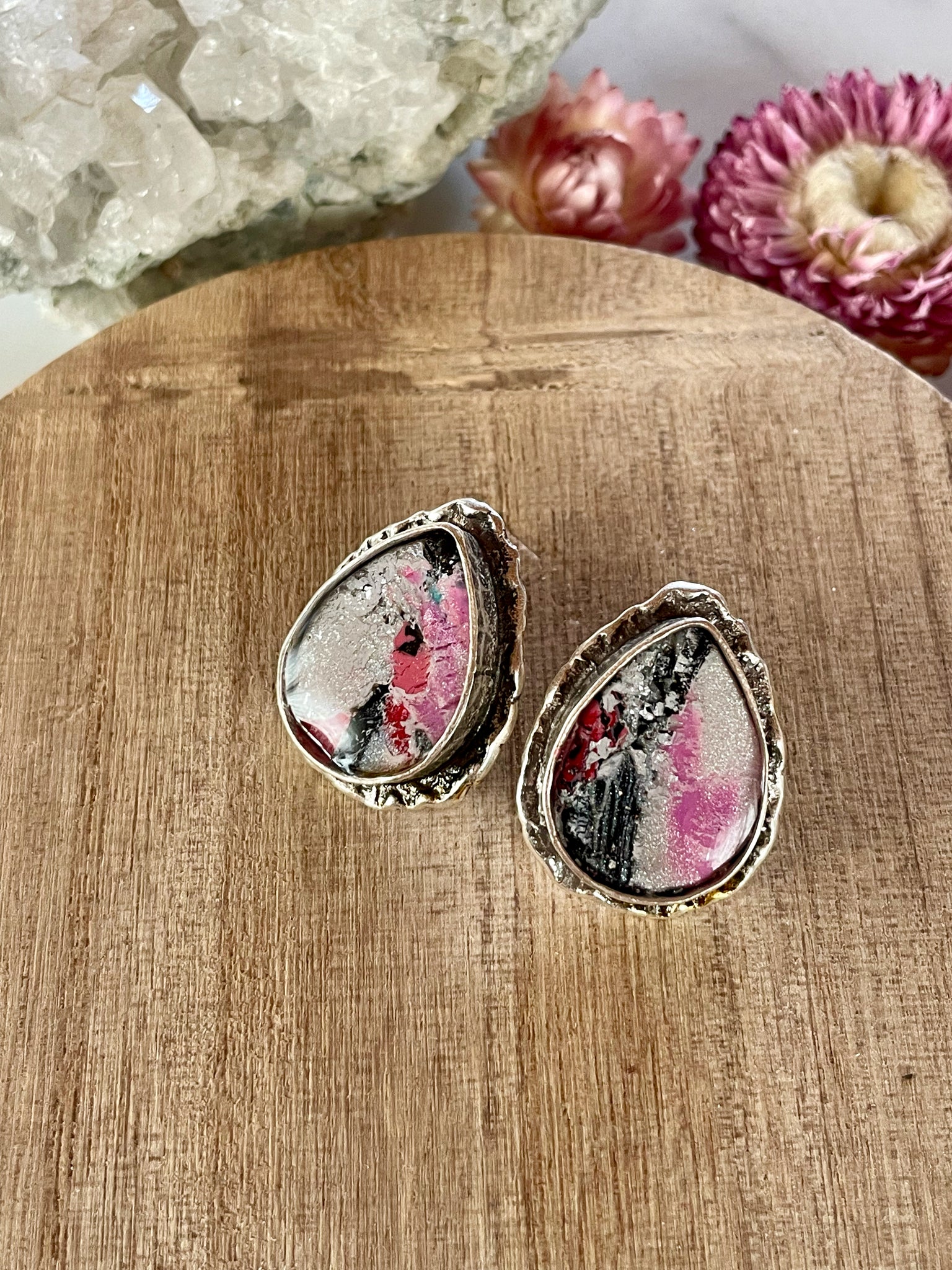 mokume gane clay stud earrings