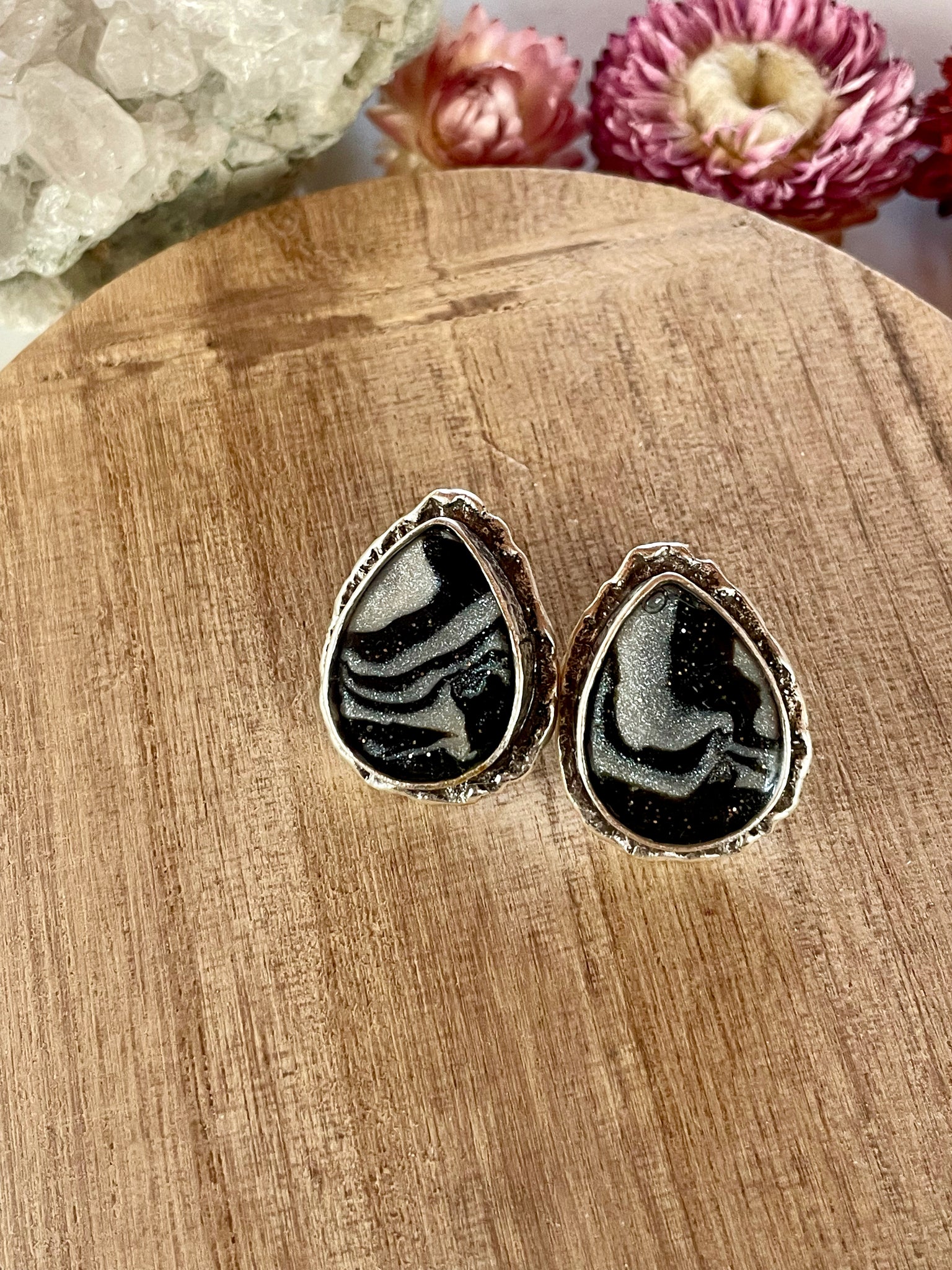 mokume gane clay stud earrings