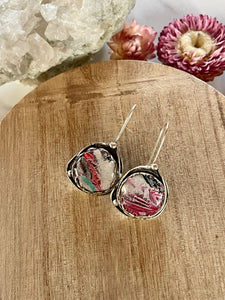 mokume gane clay silver dangle earrings