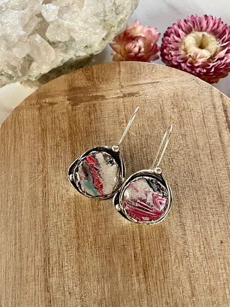 mokume gane clay silver dangle earrings
