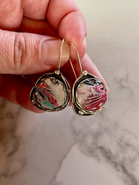 mokume gane clay silver dangle earrings
