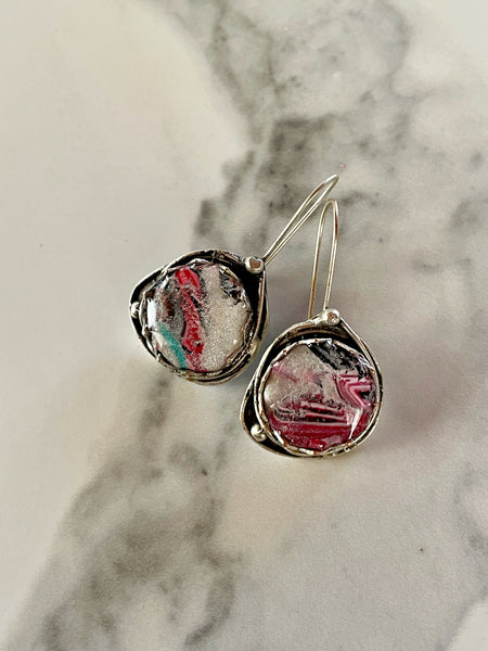 mokume gane clay silver dangle earrings