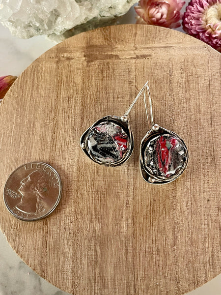 mokume gane clay silver dangle earrings