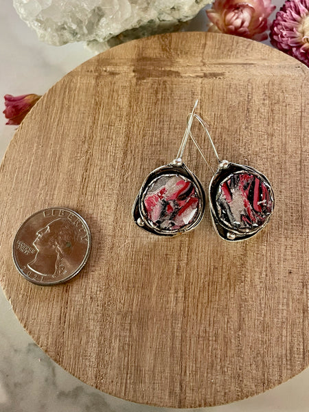 mokume gane clay silver dangle earrings