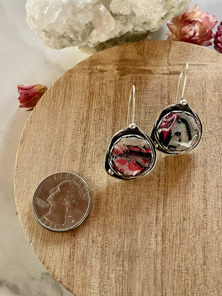 mokume gane clay silver dangle earrings