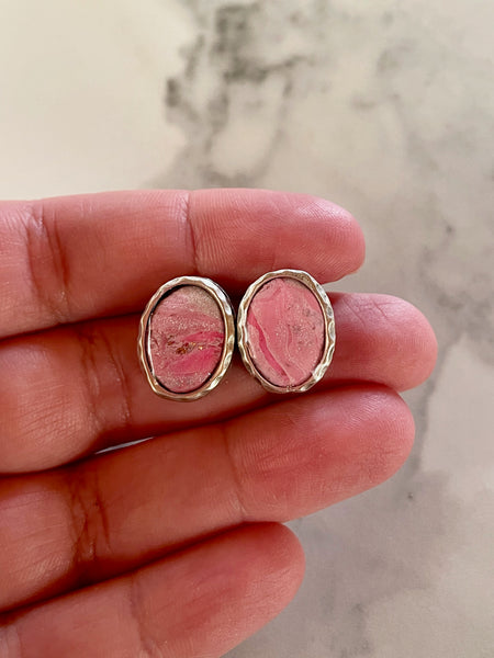 pink rose quartz polymer clay stud earrings