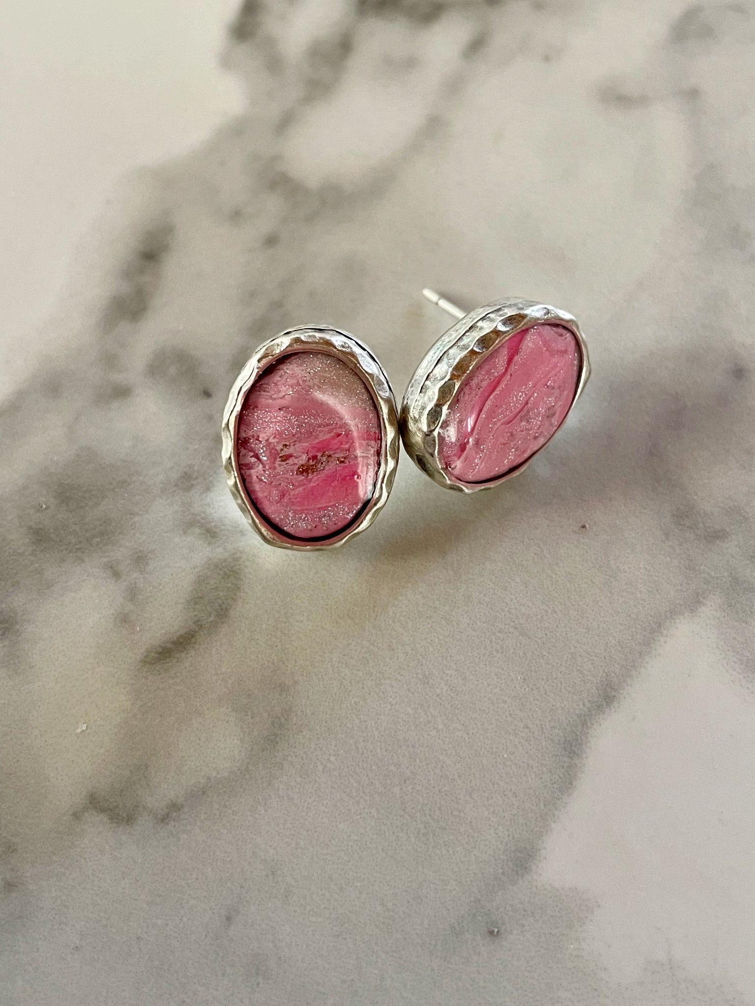 pink rose quartz polymer clay stud earrings
