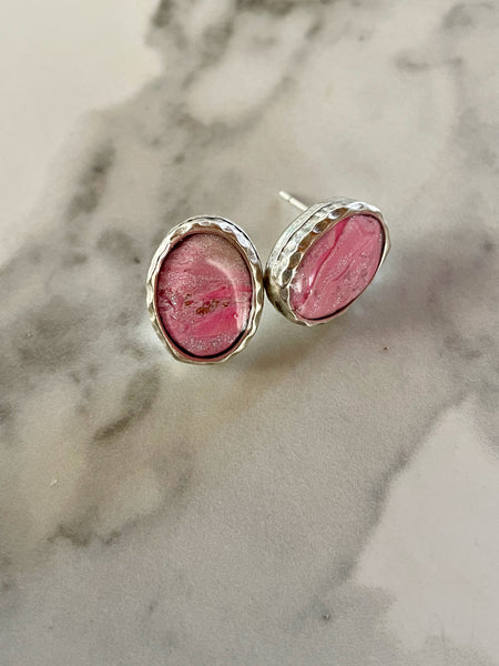 pink rose quartz polymer clay stud earrings
