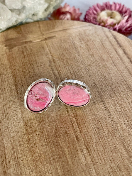 pink rose quartz polymer clay stud earrings