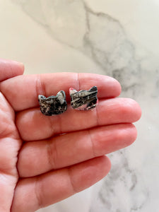 black quartz polymer clay cat stud earrings