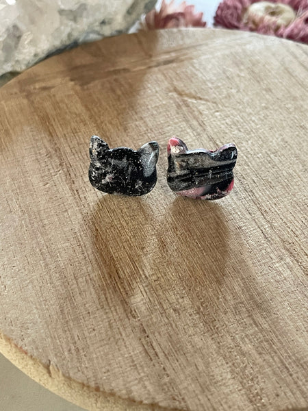 black quartz polymer clay cat stud earrings