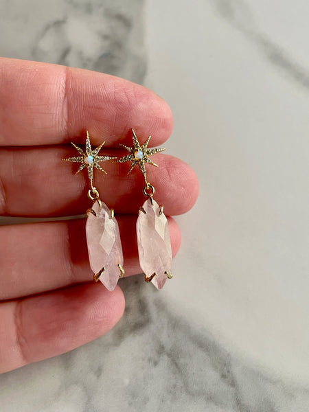 rose quartz opal earrings