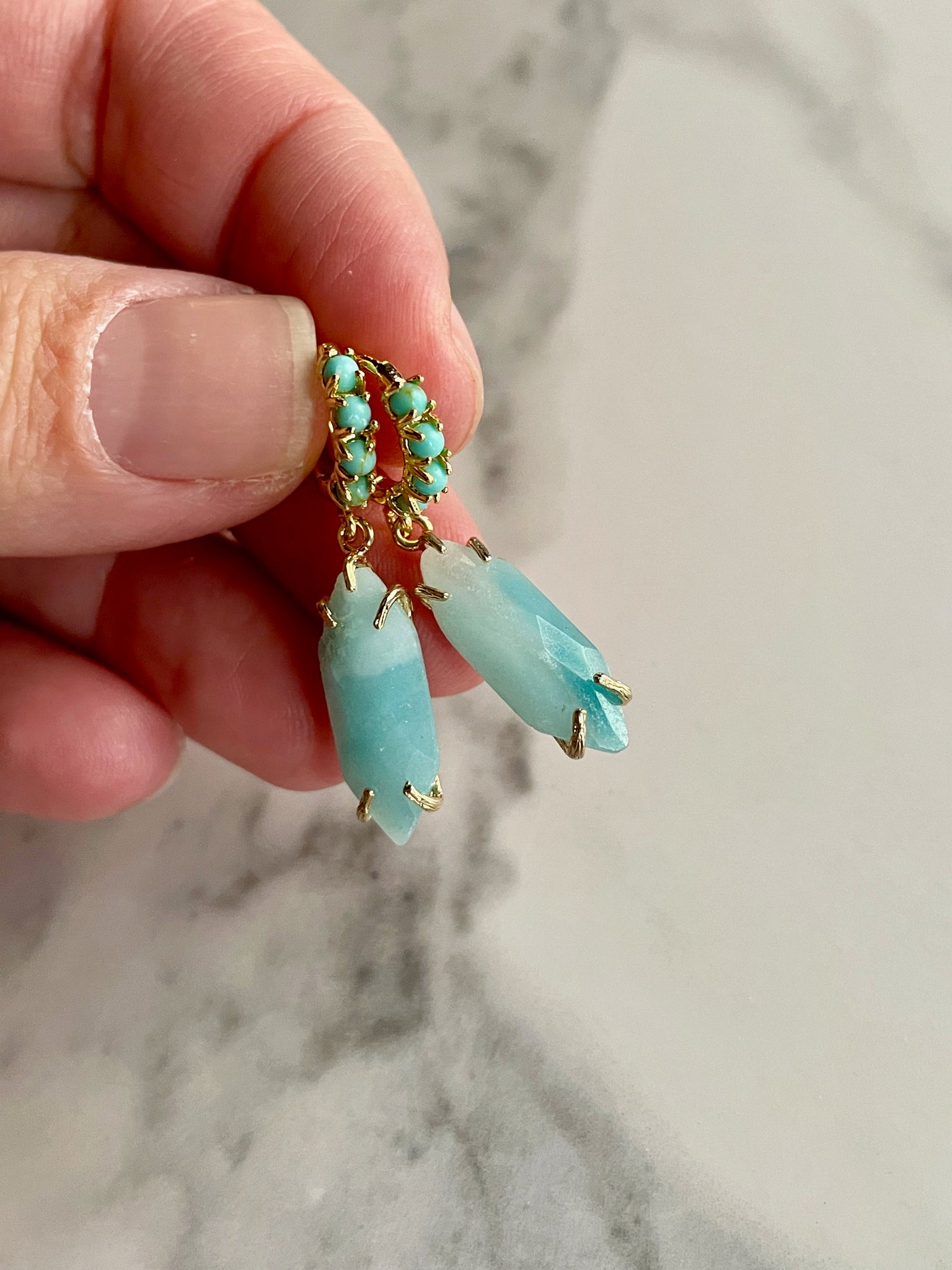 aventurine and turquoise huggie earrings