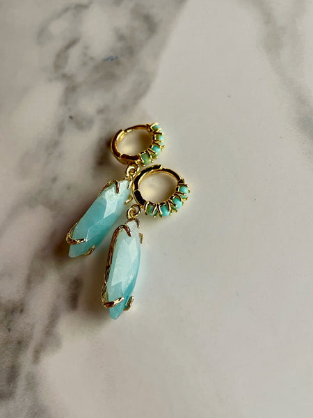 aventurine and turquoise huggie earrings