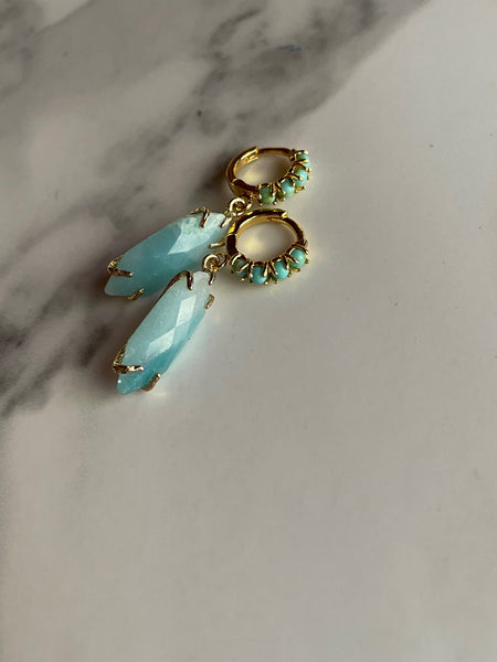 aventurine and turquoise huggie earrings