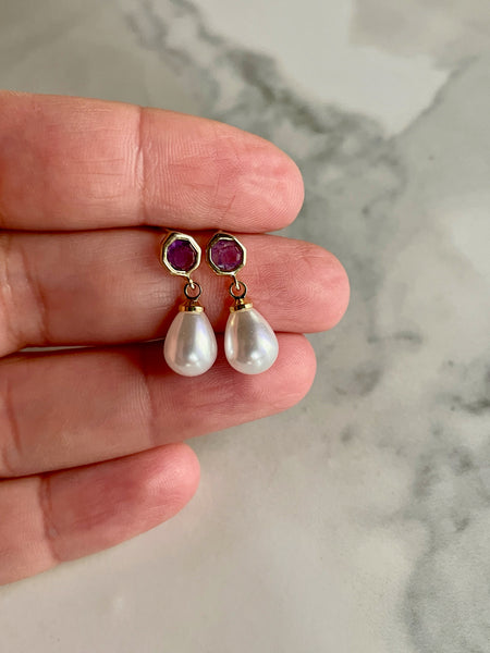 pearl and amethyst earrings