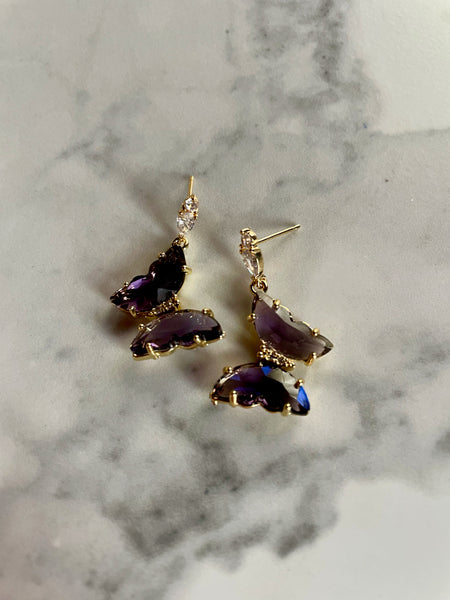 lavender butterfly earrings
