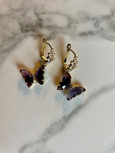 lavender butterfly huggie earrings