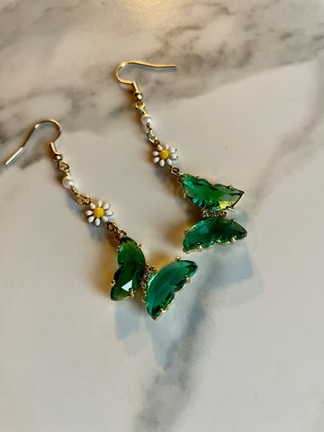 emerald butterfly and daisy dangles