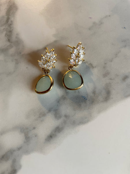minty crystal earrings