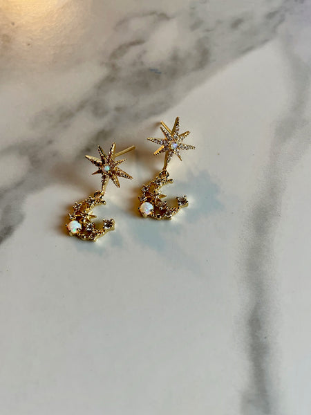 opal crescent moon earrings