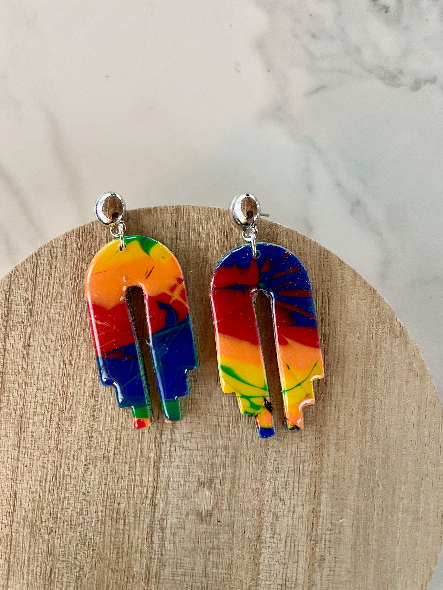 tie-dye polymer clay dangle earrings