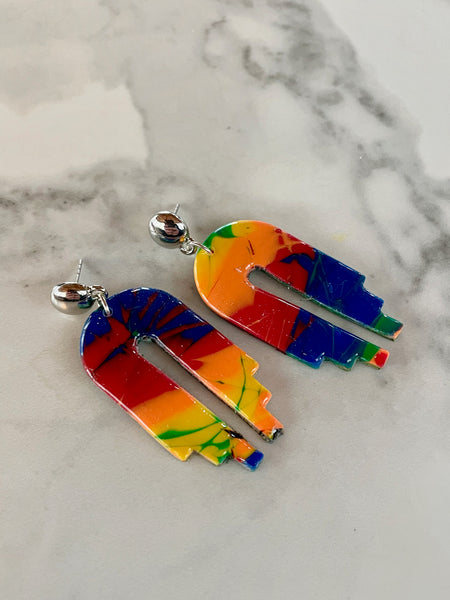 tie-dye polymer clay dangle earrings