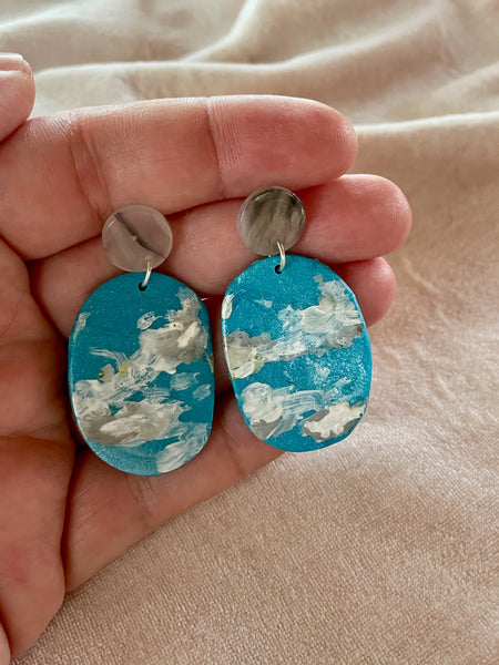 hand painted cloud polymer clay earrings