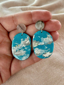 hand painted cloud polymer clay earrings
