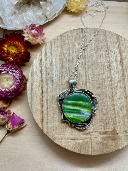 malachite inspired polymer clay necklace