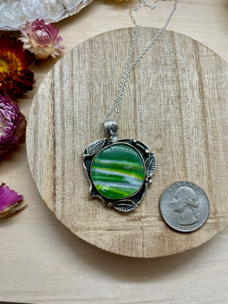 malachite inspired polymer clay necklace
