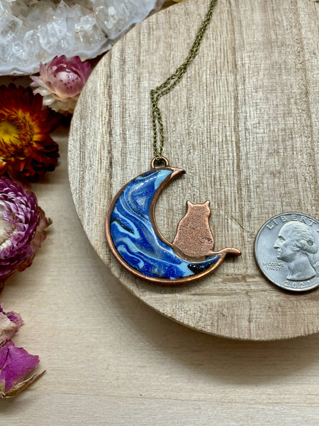 bronze cat polymer clay necklace
