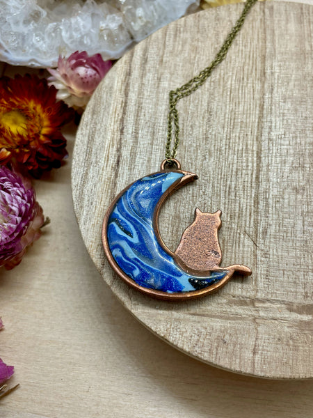 bronze cat polymer clay necklace