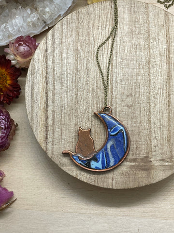 bronze cat polymer clay necklace