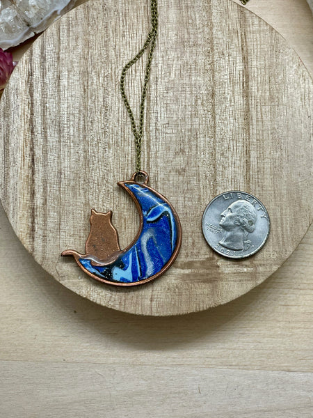 bronze cat polymer clay necklace