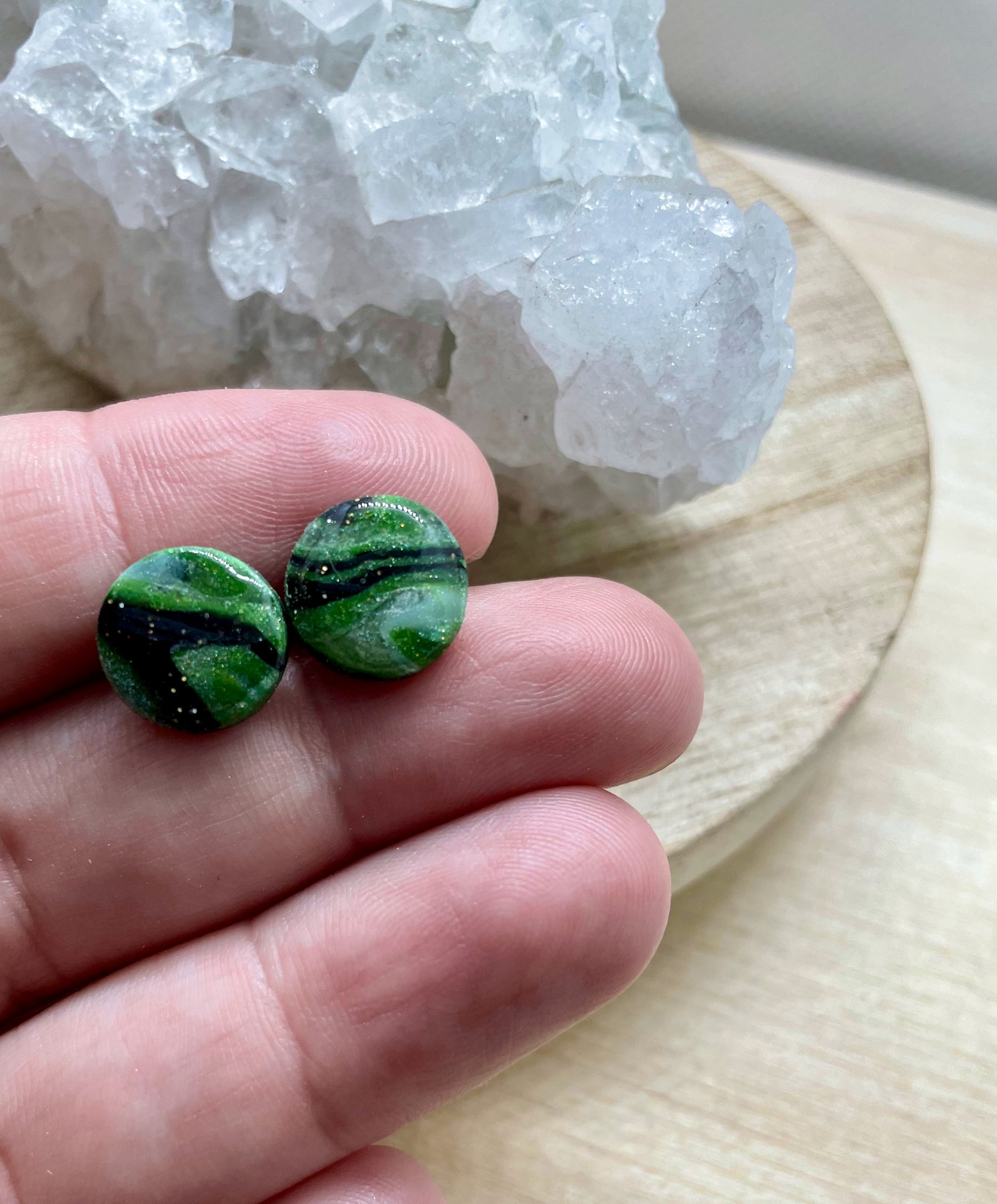 malachite inspired polymer clay stud earrings