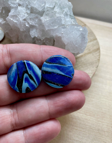 oversized blue polymer clay stud earrings