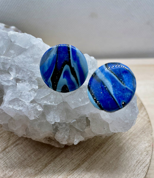 oversized blue polymer clay stud earrings