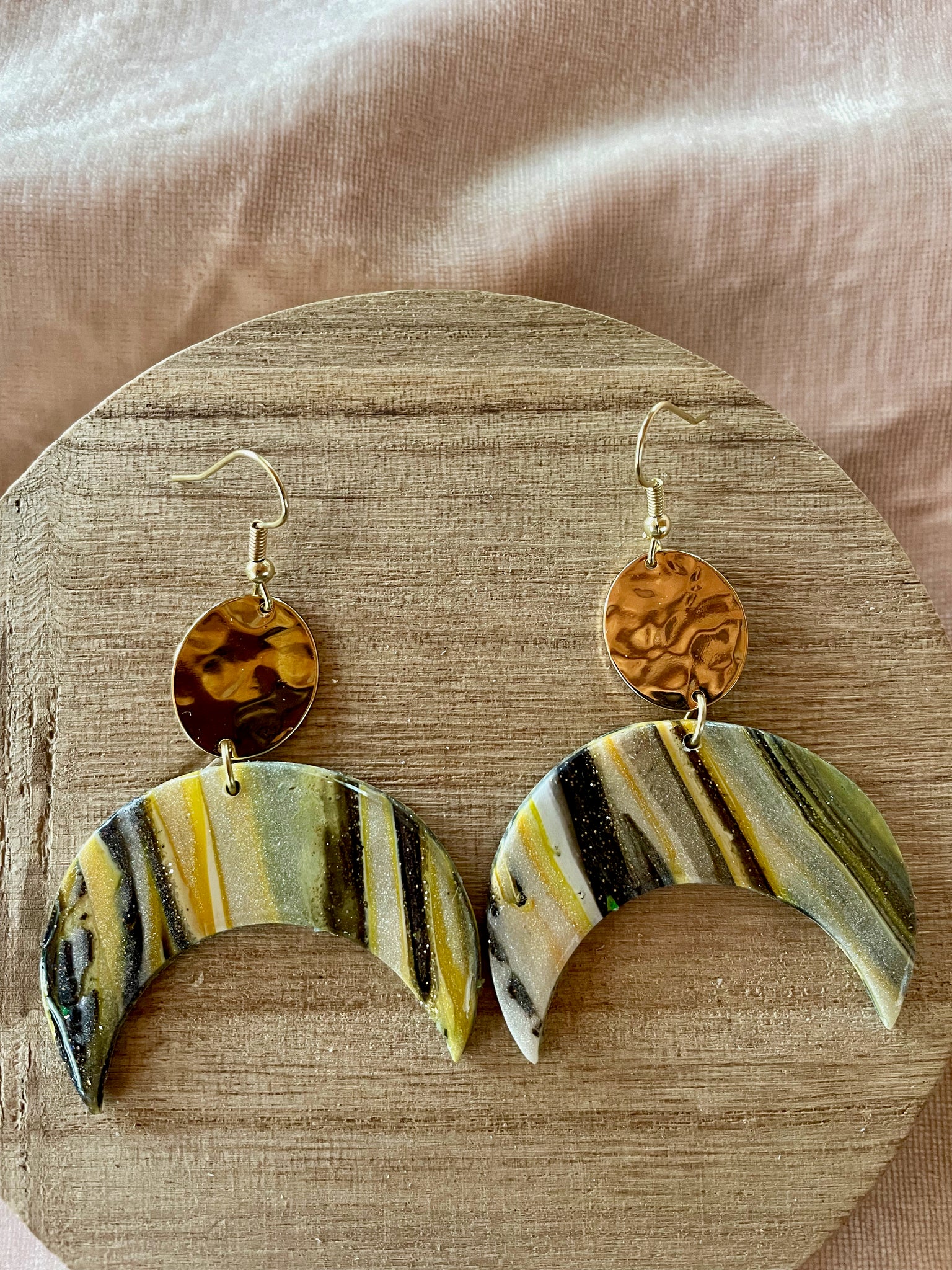 striped quartz polymer clay dangle earrings
