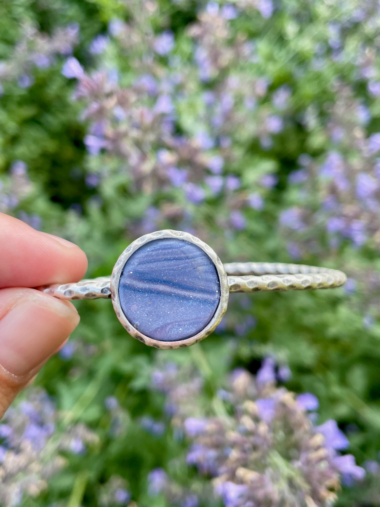 polymer clay amethyst quartz adjustable silver bracelet