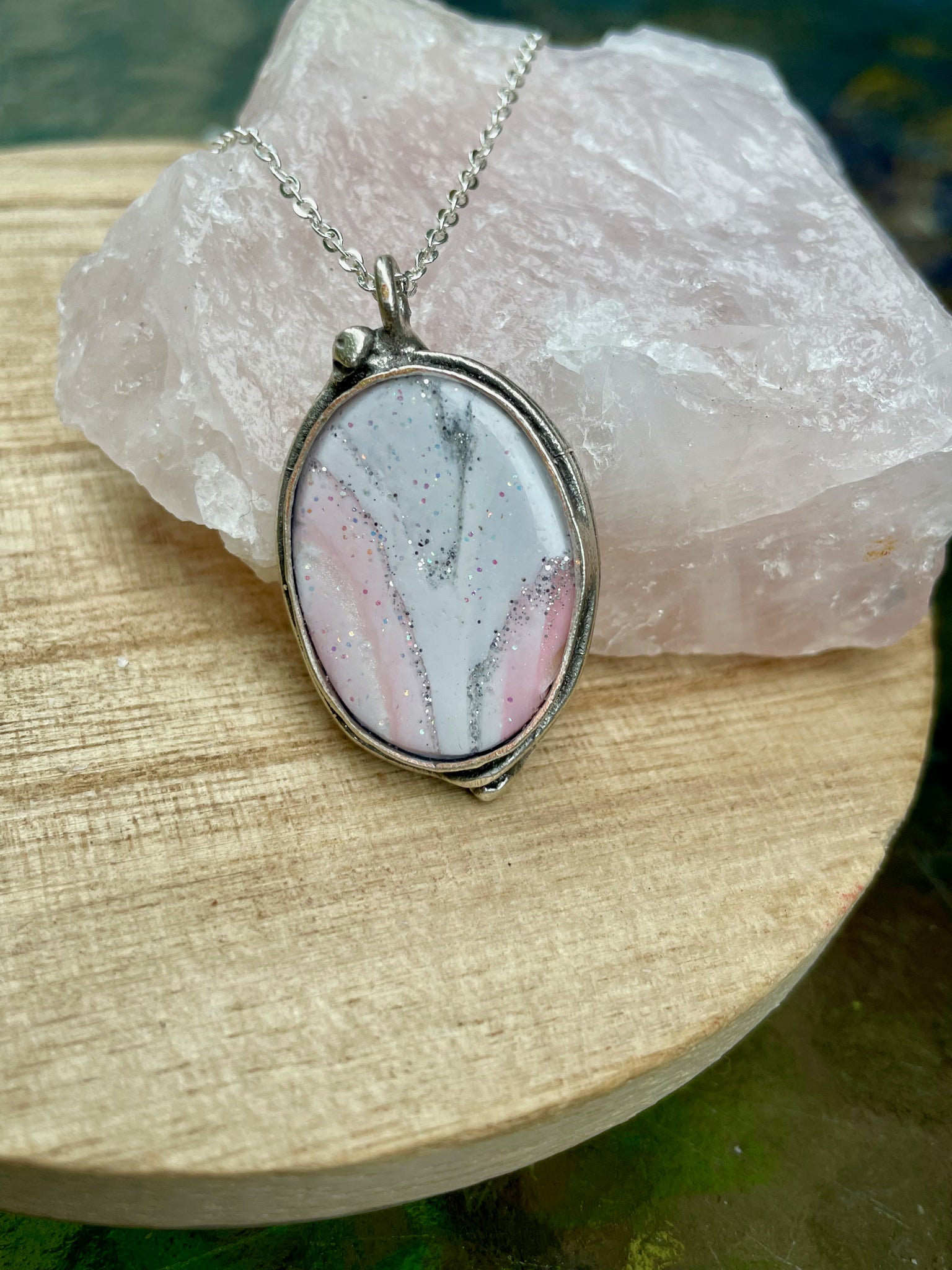 opalescent polymer clay necklace