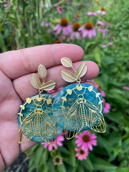 luna moth turquoise polymer clay earrings