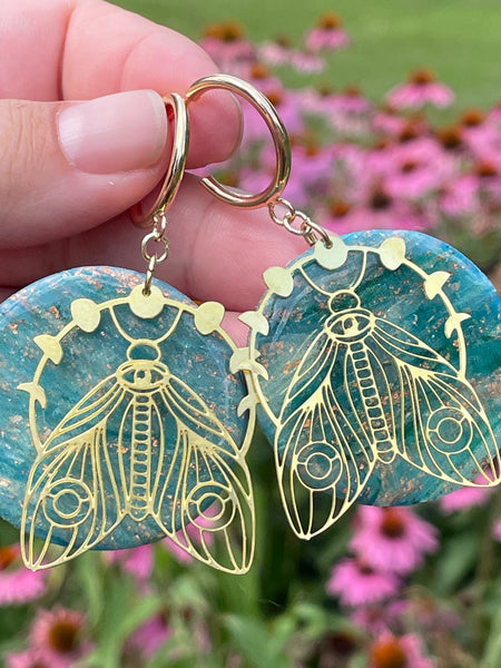 luna moth turquoise polymer clay earrings