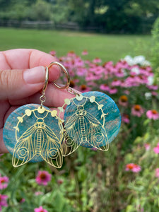 luna moth turquoise polymer clay earrings