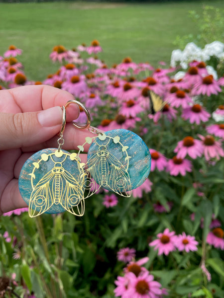 luna moth turquoise polymer clay earrings