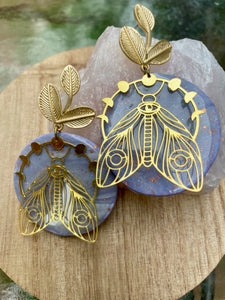 luna moth purple polymer clay earrings