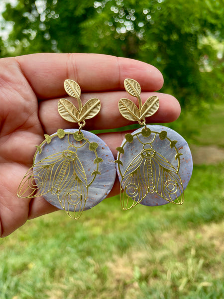 luna moth purple polymer clay earrings