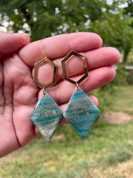 turquoise inspired polymer clay dangle earrings