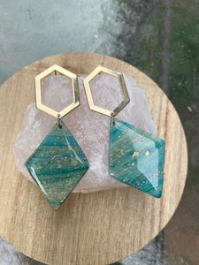 turquoise inspired polymer clay dangle earrings