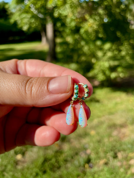 opal and turquoise huggie earrings